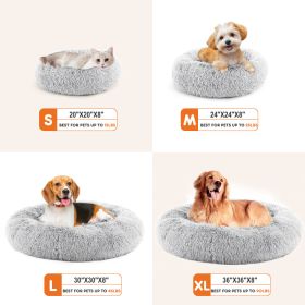 24 Inch Anti-Slip Round Fluffy Plush Faux Fur Cat Bed, Fits Up To 25 Lbs Pets (Option: Grey L)