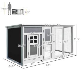 63 Chicken Coop Wooden Chicken House Rabbit Hutch Poultry Cage Hen Pen PC Roof With Run Box (Option: Grey and White)